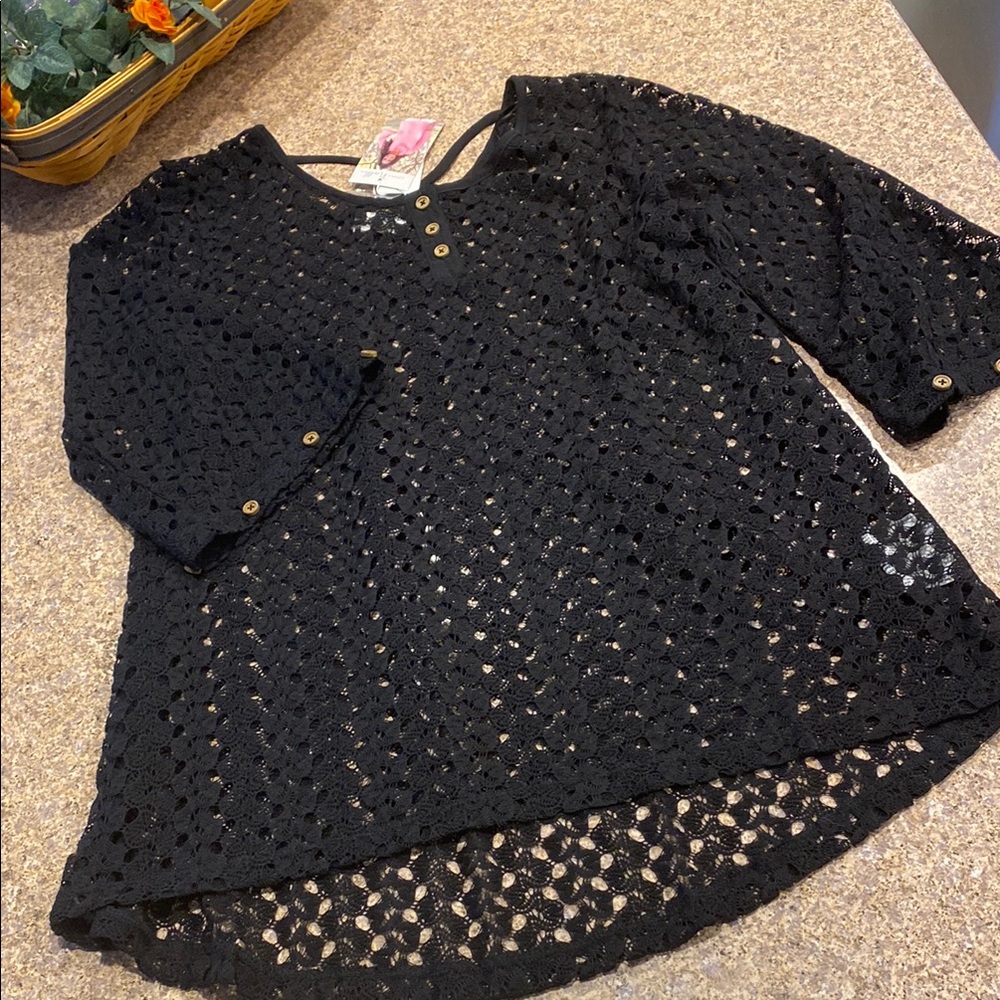 NWT Simply Noelle Open Weave Cross Back Top Black S/M 8-10